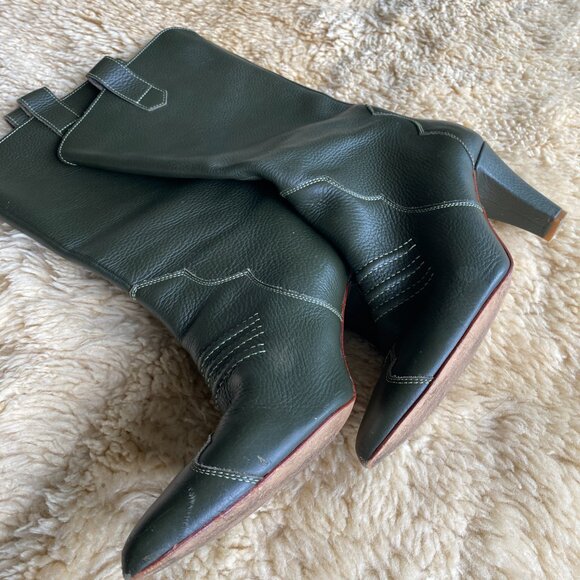 Green Leather Boots by Gestuz, Western Cowboy Heeled Size 39 - Picture 11 of 13